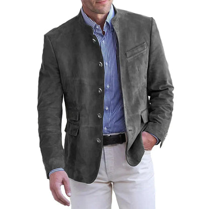 Men's Suede Blazer – Slim Fit Jacket with Stand-up Collar