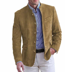 Men's Suede Blazer – Slim Fit Jacket with Stand-up Collar