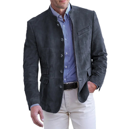 Men's Suede Blazer – Slim Fit Jacket with Stand-up Collar