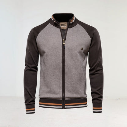 Herren Zip Jacke – Slim Fit aus Baumwollmix mit Rippkragen & Farbblock