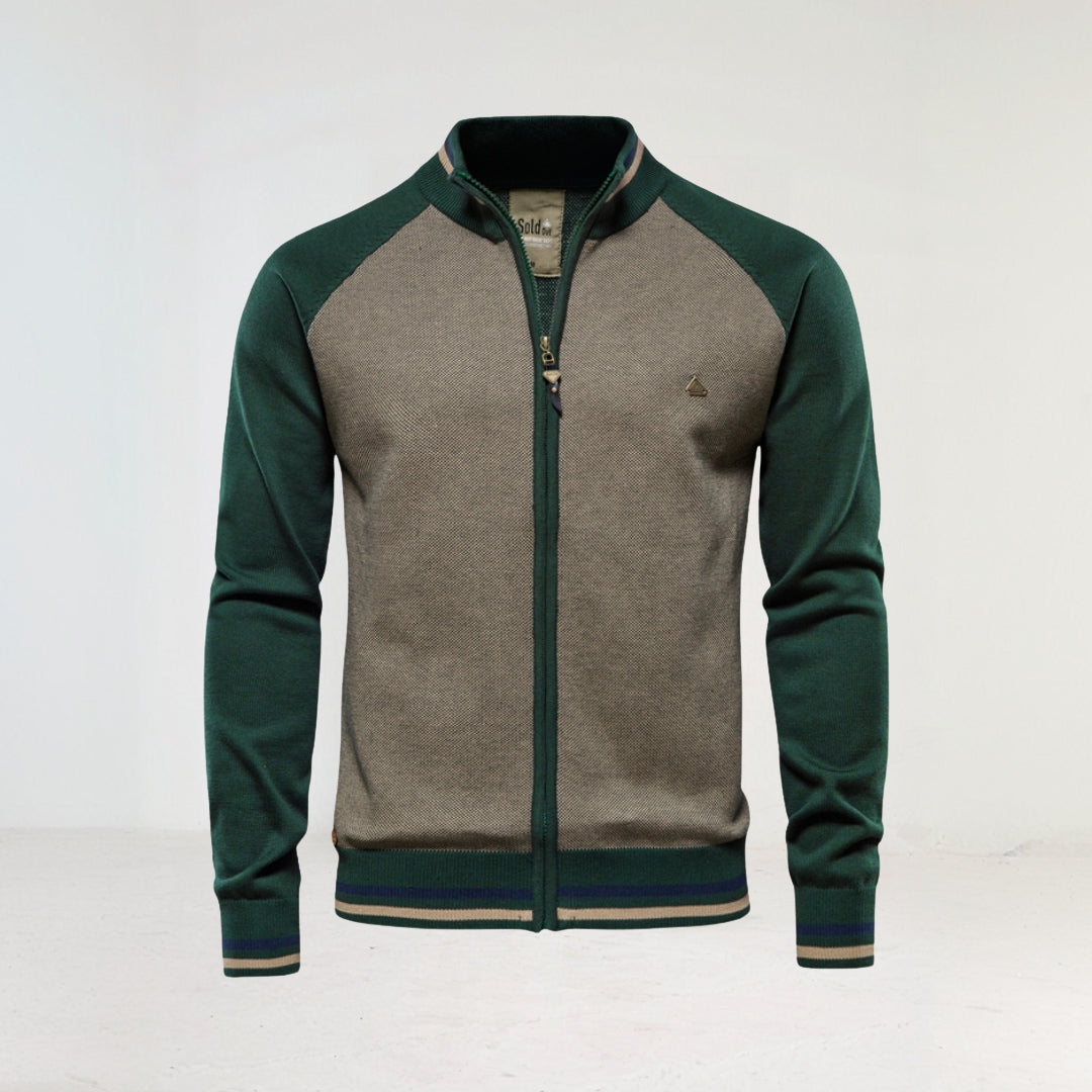 Herren Zip Jacke – Slim Fit aus Baumwollmix mit Rippkragen & Farbblock