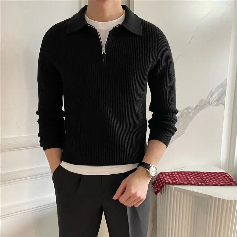 Herren Zippullover mit V-Kragen – Eleganter Old Money Stil