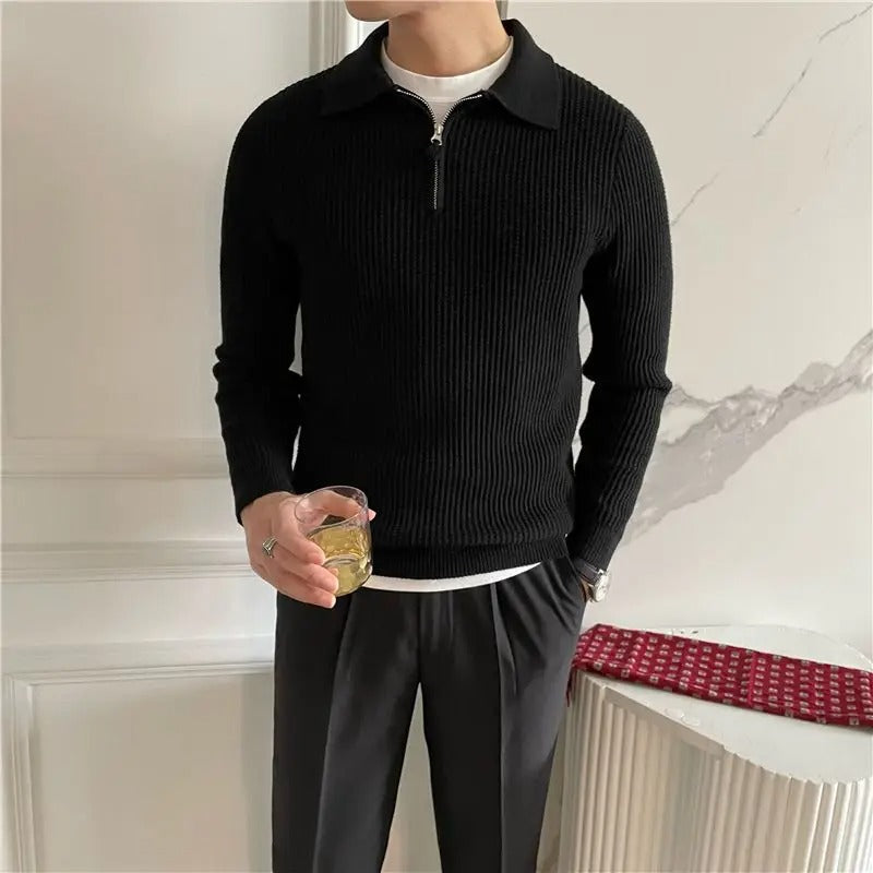 Herren Zippullover mit V-Kragen – Eleganter Old Money Stil