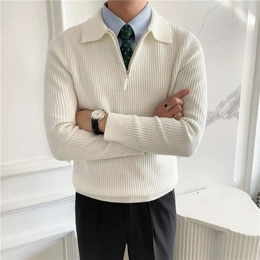 Herren Zippullover mit V-Kragen – Eleganter Old Money Stil