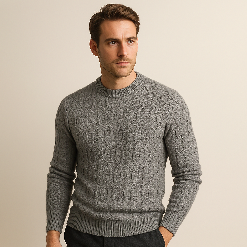 Herren Zopfmusterpullover – Rundhals aus Baumwollmischung