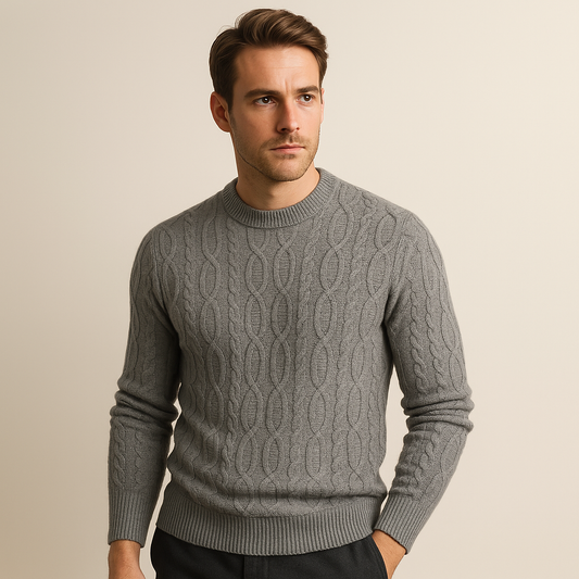 Herren Zopfmusterpullover – Rundhals aus Baumwollmischung
