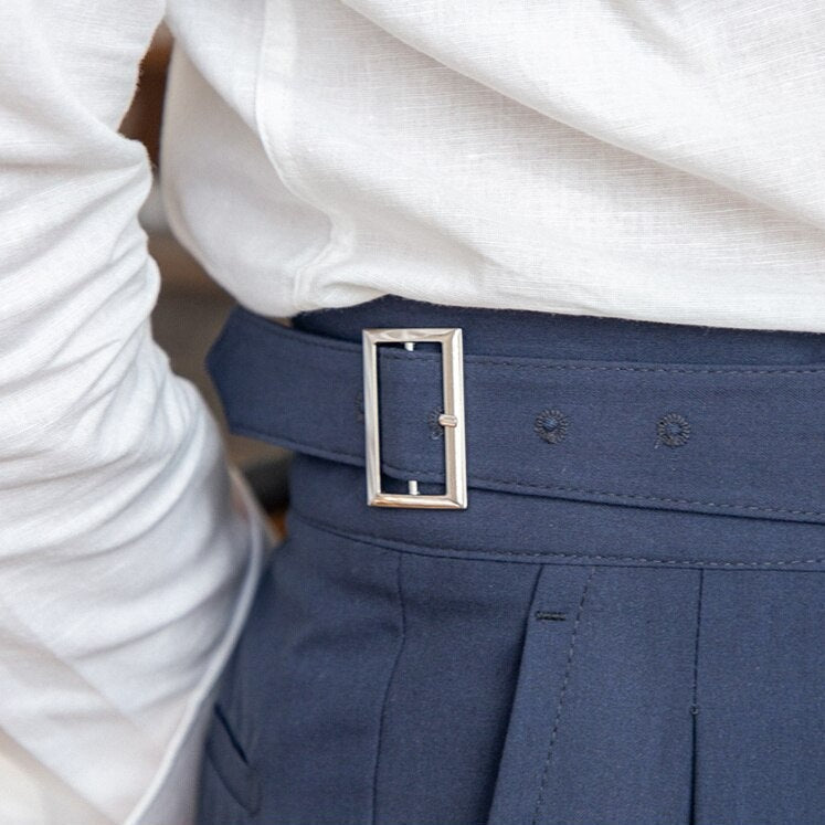 High Waist Hose Herren – Bundfaltenhose mit verstellbarem Bund