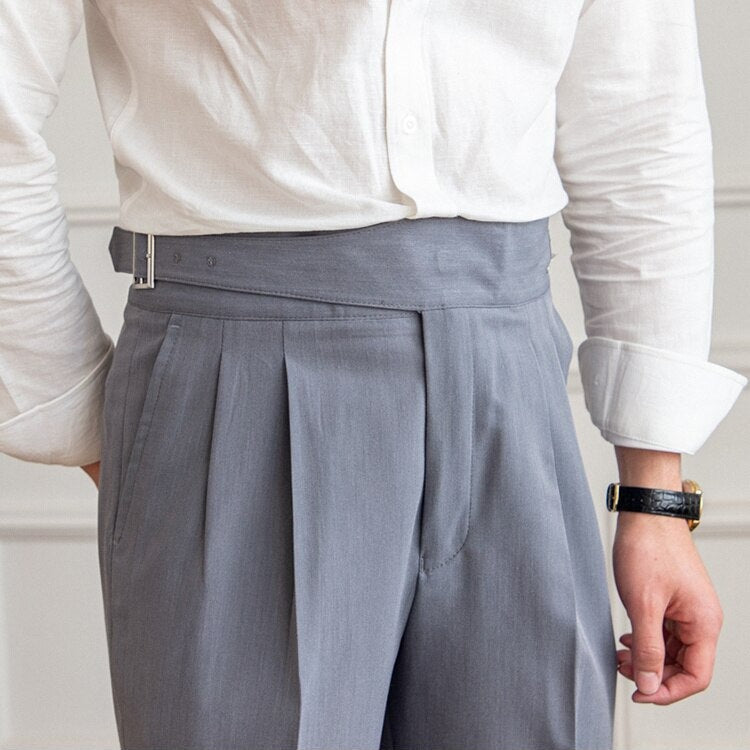 High Waist Hose Herren – Bundfaltenhose mit verstellbarem Bund