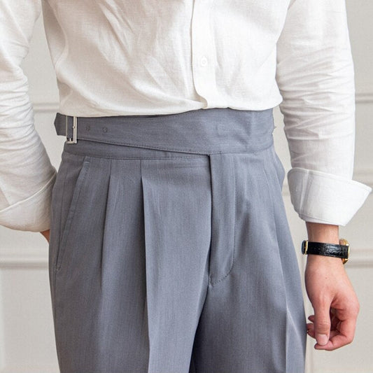 High Waist Hose Herren – Bundfaltenhose mit verstellbarem Bund