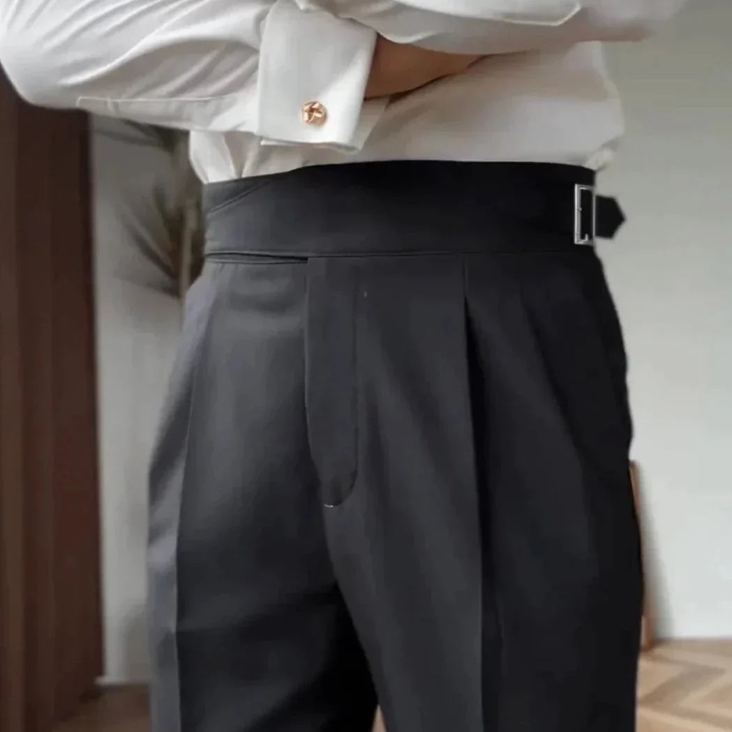 High Waist Hose Herren – Bundfaltenhose mit verstellbarem Bund