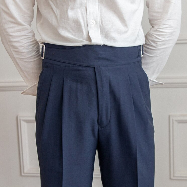 High Waist Hose Herren – Bundfaltenhose mit verstellbarem Bund
