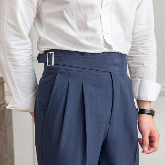 High Waist Hose Herren – Bundfaltenhose mit verstellbarem Bund