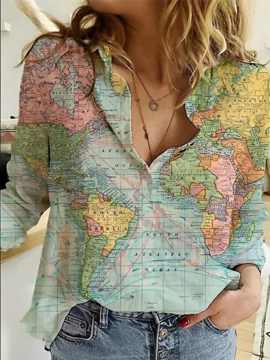 Janet | World Map Shirt for Women | Creative, Casual & Travel-Inspired