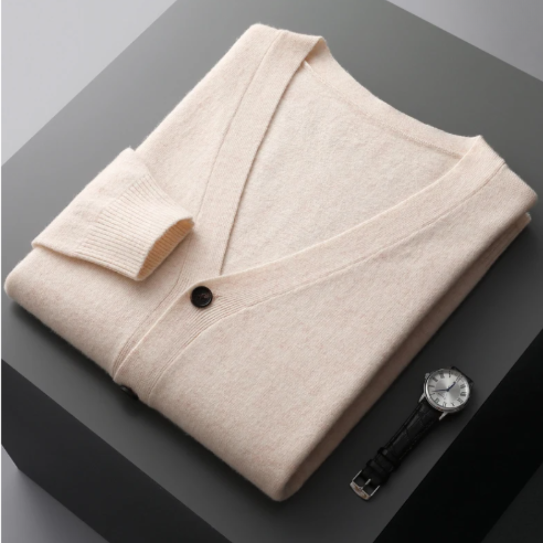 Kaschmir Strickjacke Herren – V-Ausschnitt & Knopfleiste leicht