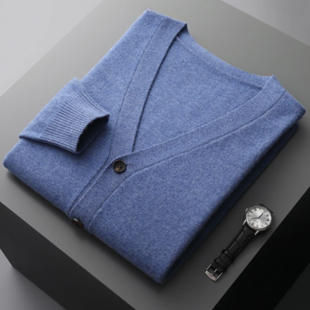 Kaschmir Strickjacke Herren – V-Ausschnitt & Knopfleiste leicht