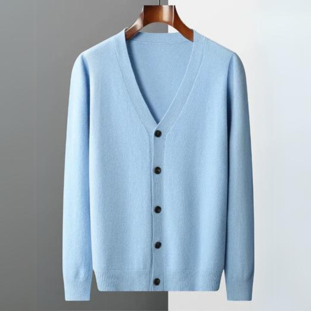 Kaschmir Strickjacke Herren – V-Ausschnitt & Knopfleiste leicht
