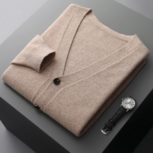 Kaschmir Strickjacke Herren – V-Ausschnitt & Knopfleiste leicht