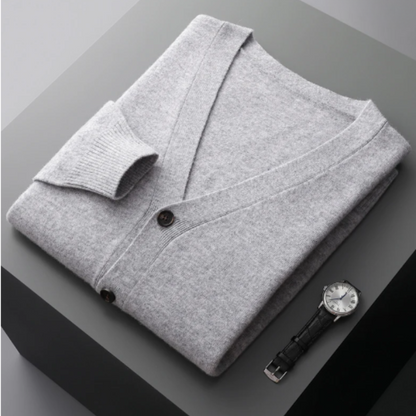 Kaschmir Strickjacke Herren – V-Ausschnitt & Knopfleiste leicht