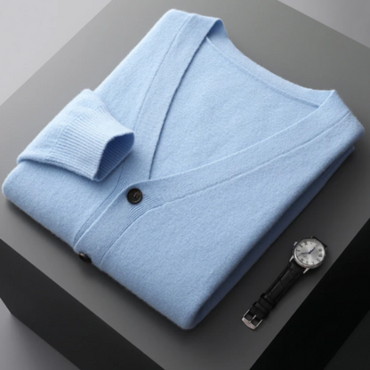 Kaschmir Strickjacke Herren – V-Ausschnitt & Knopfleiste leicht