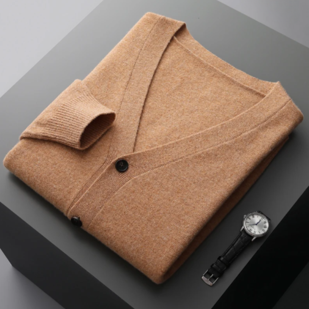 Kaschmir Strickjacke Herren – V-Ausschnitt & Knopfleiste leicht