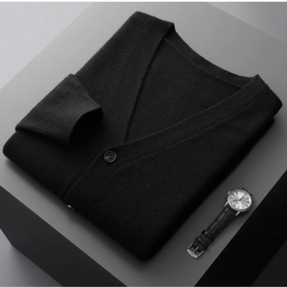 Kaschmir Strickjacke Herren – V-Ausschnitt & Knopfleiste leicht