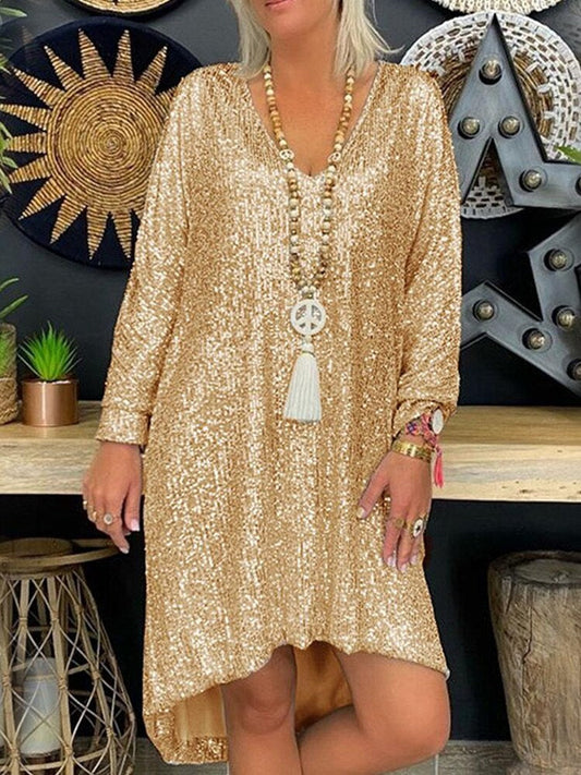 Lockeres Damen-Partykleid mit V-Ausschnitt | Glitzerndes Kleid für besondere Anlässe
