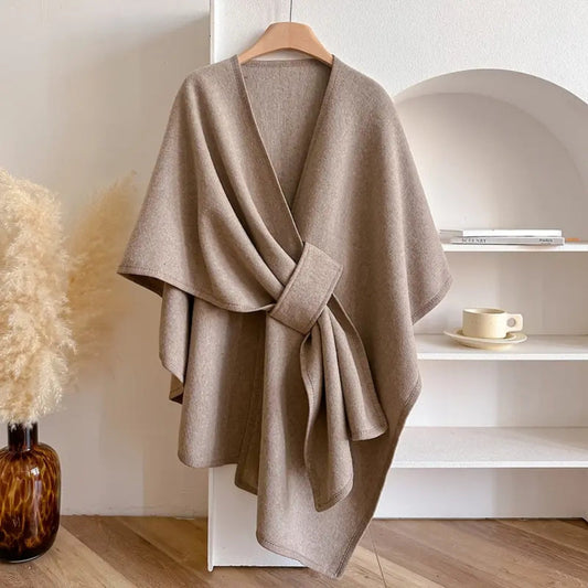 Elegant Women Wrap Coat Windproof for Autumn & Winter