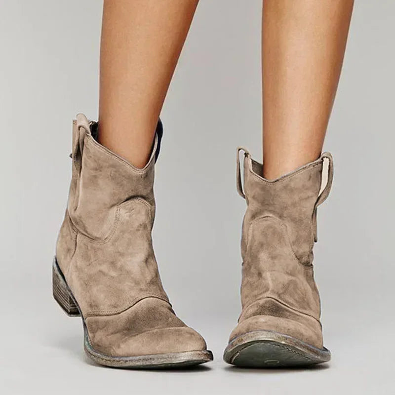 Marlene | Vintage-inspirierte Damen-Stiefeletten mit niedrigem Absatz und Western-Details