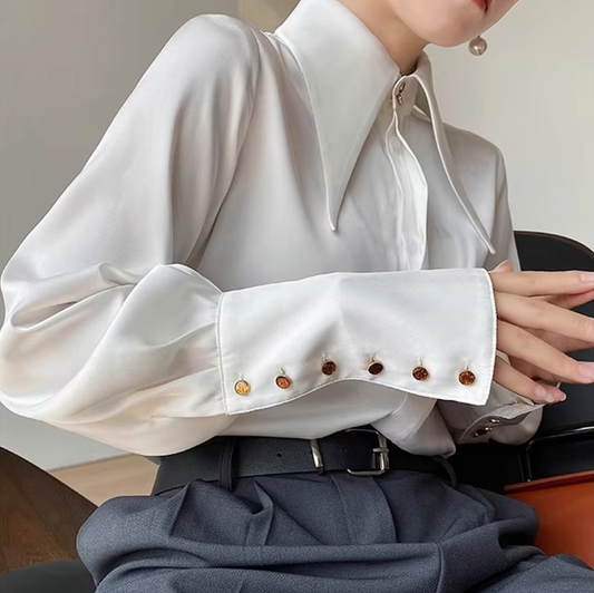 Millicent | Elegante langärmlige Satinbluse für Damen | Luxuriös, stilvoll & vielseitig
