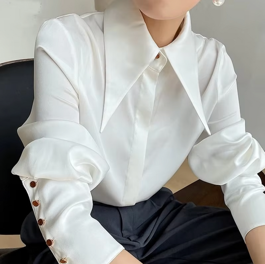 Millicent | Elegante langärmlige Satinbluse für Damen | Luxuriös, stilvoll & vielseitig