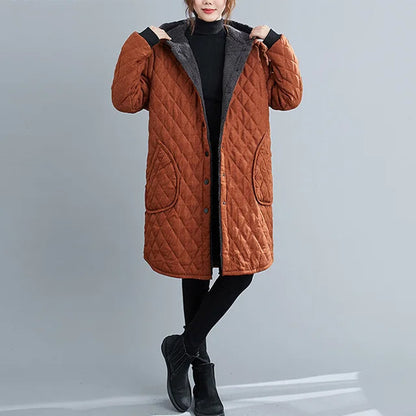 Women's Padded coat with hood – knee-length & warm for winter days