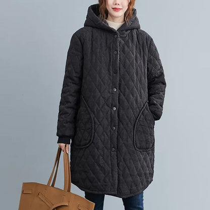 Women's Padded coat with hood – knee-length & warm for winter days