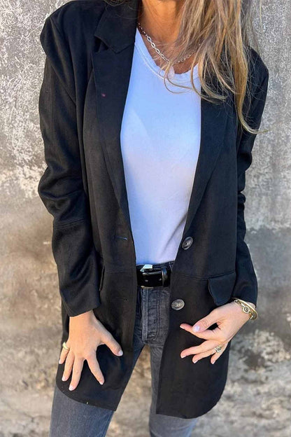 Wildleder Blazer Damen – Tailliert mit Revers & Einreiher 2-Knopf